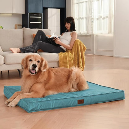 Orthopedic Dog Bed for Large Dogs, Big Waterproof Washable Dog Bed for Large Sized Dogs with Egg Crate Foam Pet Bed Mat, Removable Oxford Cooling Cover, Light Blue