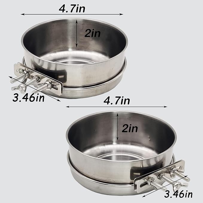 Hamiledyi 2 Pcs Dog Crate Bowl Stainless Steel Puppy Bowls Durable Spill-Proof Pet Water Bowl Hanging Water/Food Metal Bowls for Puppy Medium-Sized Dogs Cats (4.7'' x 2'')