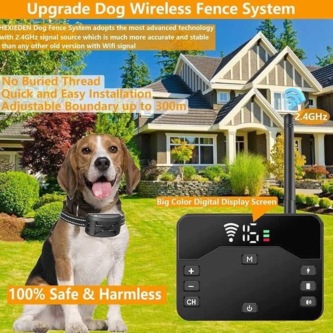 Wireless Dog Fence,Outdoor Electric Pet Containment System with Remote, Waterproof Training Collar with Adjustable Vibration & Shock, Safe Effective, Boundary Container for 1/2/ 3 Dogs,for2dogs