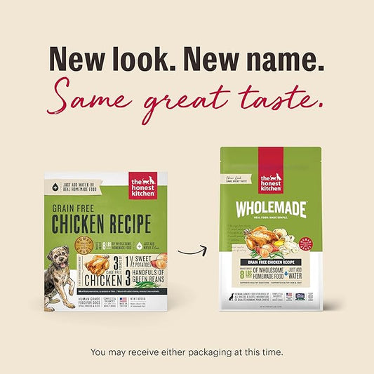 The Honest Kitchen Human Grade Wholemade™ Dehydrated Grain Free Chicken Dog Food - Complete & Balanced Meal or Topper - 2 lb Bag