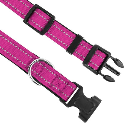 Reflective Dog Collar, Adjustable Soft Neoprene Padded Nylon Pet Collars with Buckle for Puppy and Small Dogs, Cats,Rose Red,XS
