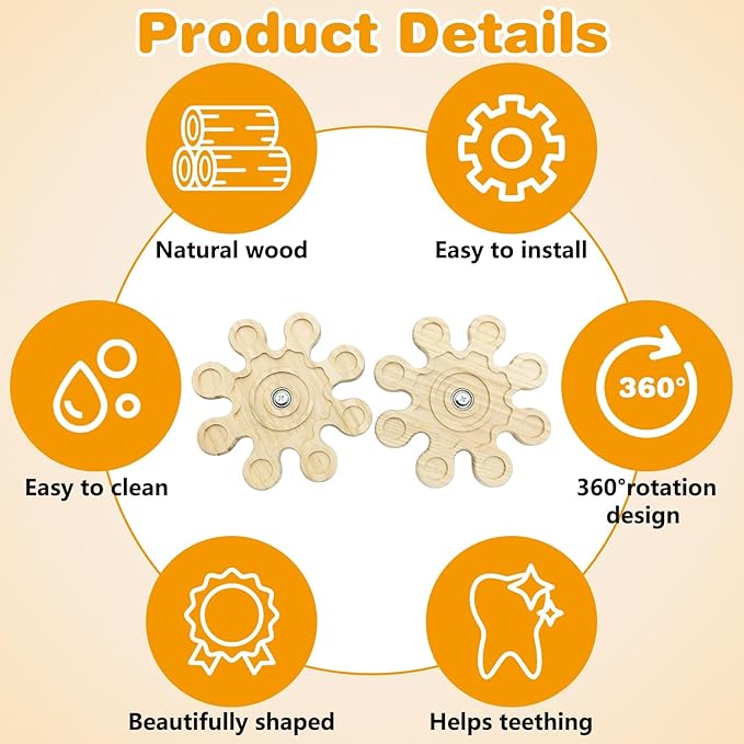 PINVNBY 2 PCS Natural Wooden Chinchilla Chew Toys Rotatable Chinchilla Toy Interactive Teeth Grinding Chew Toy Hanging Chinchilla Cage Accessories for Bunny Rabbit Guinea Pig Hamster Squirrel (Snow)