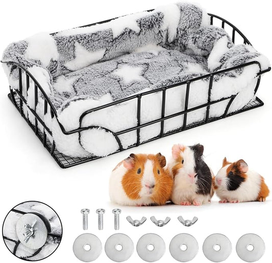 Rat Cage Platform, Metal Basket Rat Hammock with Mat, Hanging Chew Proof Squirrel Cage Bed Platform Accessories, Small Animal Habitat for Hamster, Hedgehog, Chinchilla Pig, Black