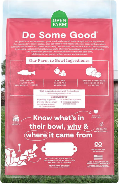 Open Farm, Grain Free Dry Cat Food, High-Protein Kibble for a Complete & Balanced Diet, Non-GMO Fruits & Vegetables, Prebiotic Fibers to Support Digestion, Wild-Caught Salmon Recipe, 8lb Bag