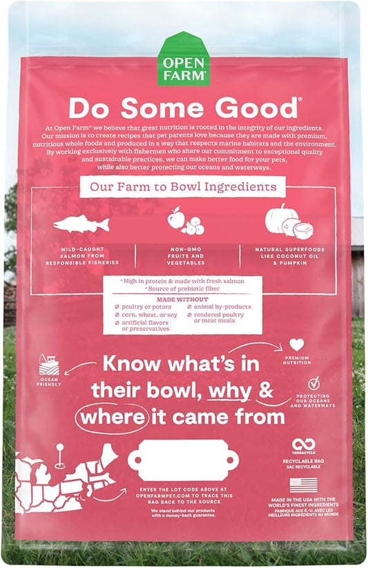 Open Farm, Grain Free Dry Cat Food, High-Protein Kibble for a Complete & Balanced Diet, Non-GMO Fruits & Vegetables, Prebiotic Fibers to Support Digestion, Wild-Caught Salmon Recipe, 8lb Bag