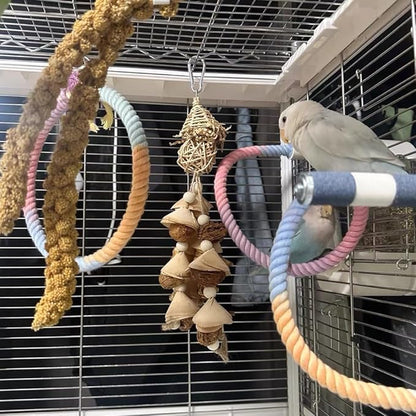 Gradient Colorful Cotton Rope Bird Swing Cage Hanging Toys for Birds Like Parakeets Parrots Cokatiel Budgies Bite Resistance Perch Stand Toys Bird Cage Accessories Perches