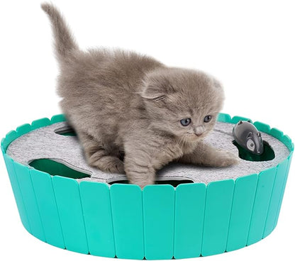 Pawaboo Interactive Cat Toy With Running Mouse, Electronic Motion Automatic Teaser for Indoor Cats, Pop and Play Hide Seek Hunting Mouse for Pet Kitten Play Fun Exercise, Lake Blue