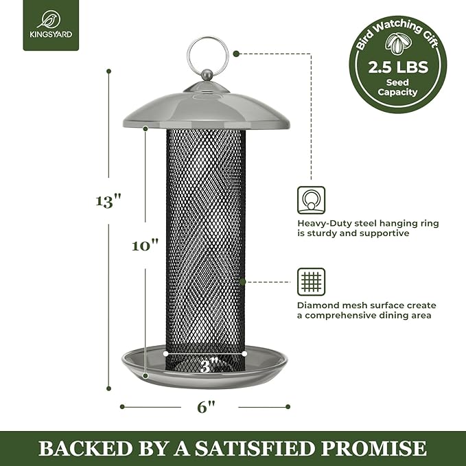 Kingsyard 2 Pack Metal Mesh Tube Bird Feeders for Outdoor Hanging, Finch Bird Feeder for Nyjer/Thistle Seed, 2.5 lbs Large Capacity (Grey)