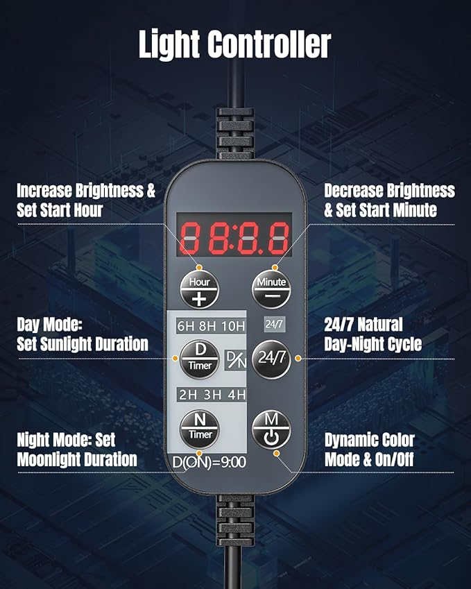 Pawfly Aquarium Light for Plants, 16 W Fish Tank Light, Full Spectrum Aquarium Lights, 24/7 LED Aquarium Light for Fish Tank with Timer & Adjustable Brightness, Fishes Lamp for 16"-22" Tanks
