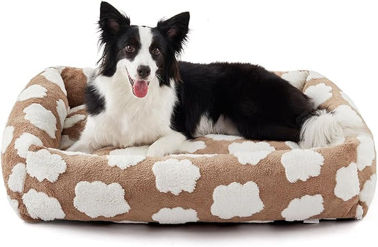 JOEJOY Medium Dog Bed Medium Size Dog, Rectangle Washable Orthopedic Pet Bed with Removable Zipper Cover, Cute Soft Calming Puppy Pet Bed with Jacquard Shaggy Plush & Non Skid Bottom