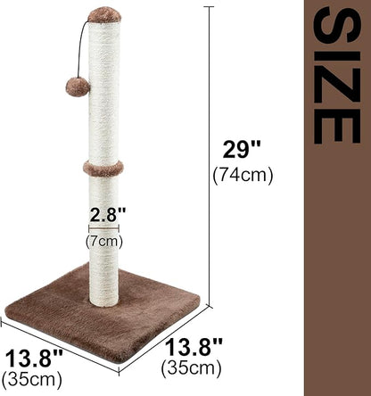 Dimaka 29" Tall Cat Scratching Post, Claw Scratcher with Sisal Rope and Covered with Soft Smooth Plush, Vertical Scratch [Full Strectch] for Standard Size Cats (Dark Brown, 29 inches for All Cats)