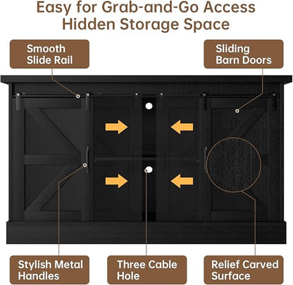 55-75 Gallon Fish Tank Stand with Sliding Barn Doors & Power Outlet, Heavy Duty Aquarium Stand with Cabinet Storage for Fish Tank, Turtle Tank, Reptile Terrarium, 1000LBS Capacity, Black