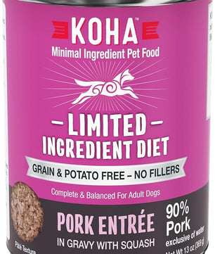 KOHA Limited Ingredient Diet Pork Entrée for Dogs- Sensitive Stomach Canned Dog Food - High Protein, No Fillers Pate Dog Food - 13 oz Pack of 12