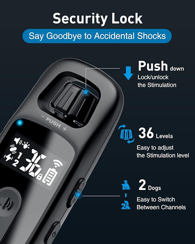 ABBIDOT Dog Shock Collar, 3300 FT Dog Training Collar with Remote, IPX7 Waterproof with 4 Training Modes, Rechargeable E-Collar for Small Medium Large Dogs (5-120 lbs)