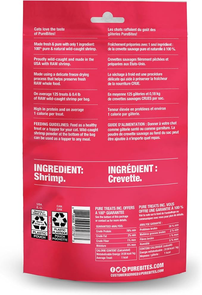 PureBites Shrimp Freeze Dried Cat Treats, 1 Ingredient, Made in USA, 0.8oz
