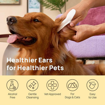 HICC PET Dog Ear Wipes Finger 50 Count Dog Ear Cleaner Wipes for Dogs & Cats, Dog Ear Infection Treatment to Relieve Ear Itching & Inflammation, Remove Ear Wax, Dirt, Smelly - Honey Scent