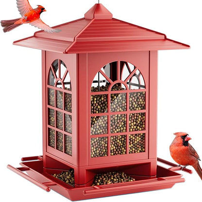 Birdream Bird Feeders for Outdoors Hanging, Classic Courtyard Design Fun Assembly 3.5LB Large Bird Feeder, Attracting Wild Birds Cardinals Goldfinches Sparrows - Red