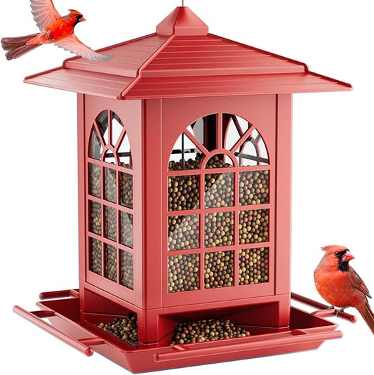 Birdream Bird Feeders for Outdoors Hanging, Classic Courtyard Design Fun Assembly 3.5LB Large Bird Feeder, Attracting Wild Birds Cardinals Goldfinches Sparrows - Red