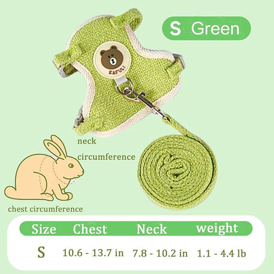 Rabbit Harness and Leash Set 2 Pieces Adjustable Bunny Harness Leash Ferret Harness Guinea Pig Harness Ferret Leash for Small Pets Walking Outdoor (Green, Small)
