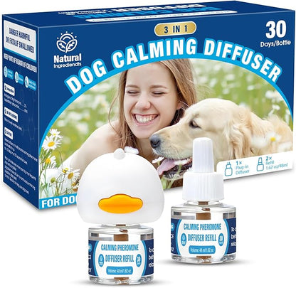 Dog Calming Pheromones Diffuser: 3-in-1 Kit Appeasing Pheromone Diffuser to Calm (1 Plugin+2x48ml Refills) for Comfort Reduces Stress Anxiety, Long-Lasting Appeasing Pheromone for Pet Dog Cat (3in1)