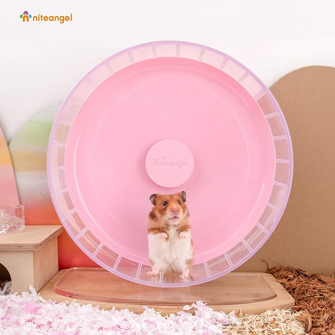 Niteangel Super-Silent Hamster Exercise Wheels: - Quiet Spinner Hamster Running Wheels with Adjustable Stand for Hamsters Gerbils Mice Or Other Small Animals (L, Pink)