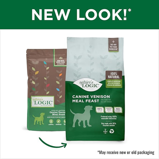 NATURE'S LOGIC Dry Dog Food - 100% Natural - No Synthetics - for All Ages, Sizes, Breeds - Free from Common Allergens, High Protein - Venison Meal Feast, 13lbs