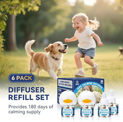 Dog Calming Pheromones Diffuser: 6-in-1 Kit Appeasing Pheromone Diffuser to Calm (2 Plugin+4x48ml Refills) for Comfort Reduces Stress Anxiety, Long-Lasting Appeasing Pheromone for Pet Dog Cat (6in1)