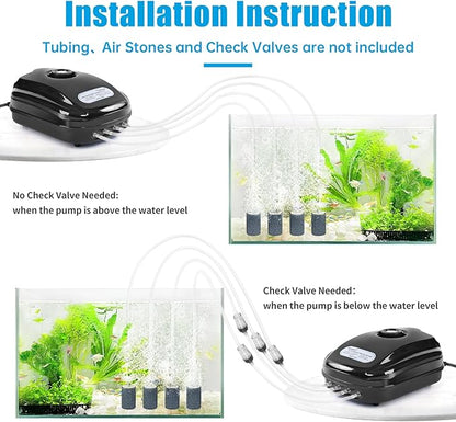 AQUANEAT Aquarium Air Pump 300GPH, for up to 200 Gallon Fish Tank, Powerful Hydroponic Aerator Pump, Adjustable Oxygen Bubbler