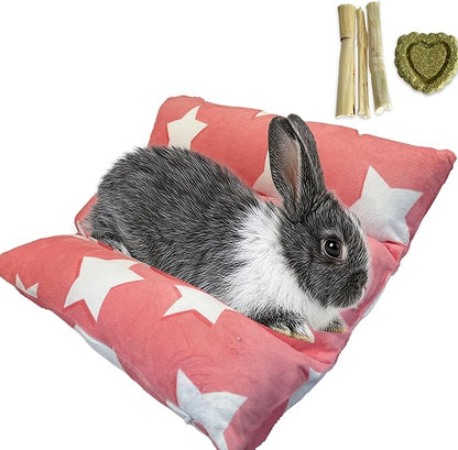 16.5 X 18in Removable and Washable Soft Rabbit Concave Bed, Thickened and Softer Bunny Bed, Double-Sided Plush Rabbit Beds,Small Beds for Animals Indoor (Pink)
