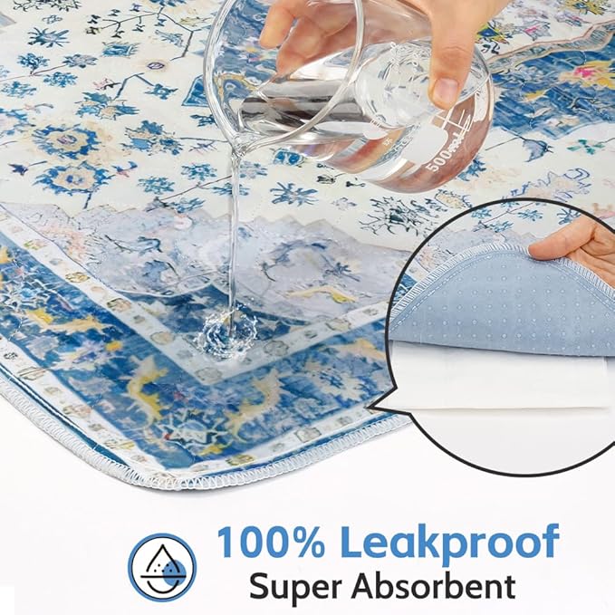 Washable Pee Pads for Dogs 2 Pack Reusable Puppy Training Pads 24"x18" Super Absorbent Waterproof Dog Training Pads, Non-Slip Potty Pads Whelping Pads Litter Mat Pet Supplies Blue