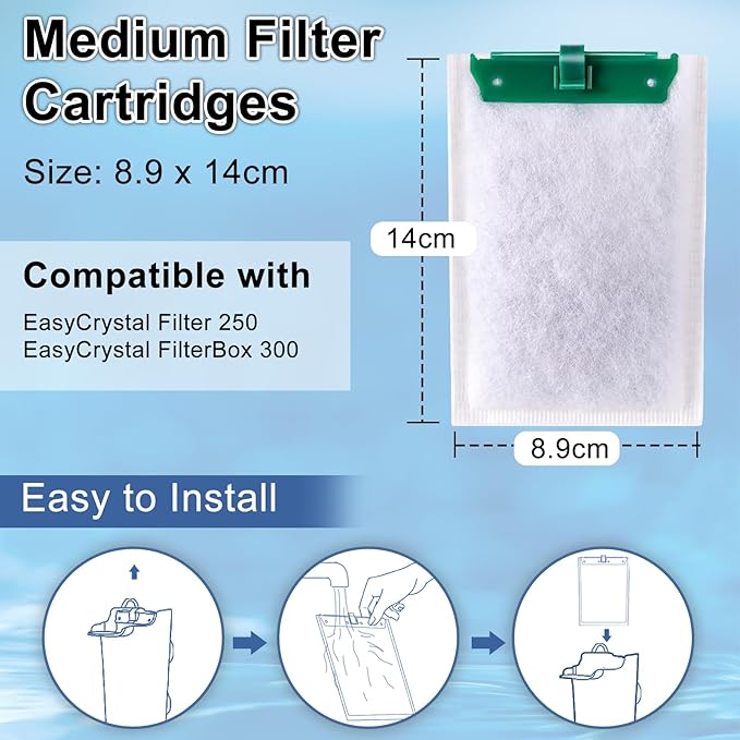 12 Pack Medium Filter Cartridges for Whisper Bio-Bag Filters, Aquarium Replacement Filter Cartridges for Whisper Filters Replacement Filter Cartridges for Whisper Filters 10i/IQ10/PF10 and ReptoFilter