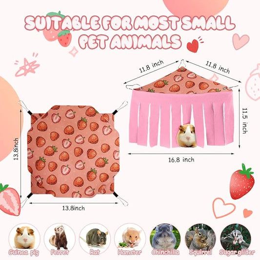 LYART Guinea Pig Rat Ferret Hammock and Warm Bed Small Pet Hideout Tunnel Cave Hanging Bunkbed Hammock Cage Toy for Hamster Sugar Glider Squirrel (2.Hammock & Hideout)