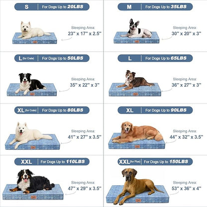 Outdoor Extra Large Dog Bed, Jumbo Waterproof Dog Bed for Large Size Dogs, Orthopedic Egg Foam Pet Bed Mat with Removable Oxford Cooling Cover, White Blue