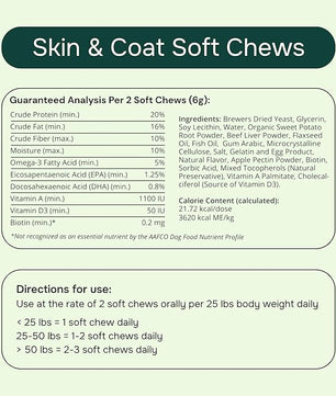 PetMeds Skin & Coat Supplement for Dogs - Fish Oil, Omega 3, Vitamin E, & Biotin for Dry, Itchy Skin & Shedding Relief - Healthy Skin & Shiny Coat - Beef & Sweet Potato Flavor - 60 Soft Chews