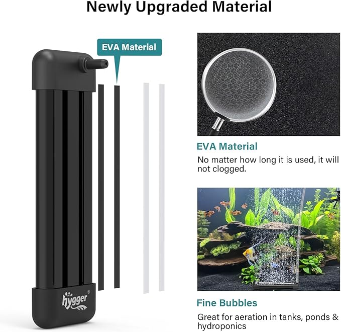 hygger Non-Clogging Fish Tank Bubbler, Aquarium Air Stone with Special EVA Material, Air Bubbler for Nano Air Pump Fish Tank Small Bucket and Hydroponics