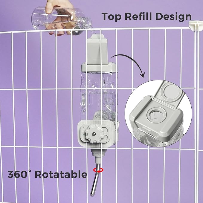 Vannon Small Animal Water Dispenser for Cage, 30oz Auto Feeding Crate Water Bottle for Rabbit, Chinchilla, Ferret, Guinea Pig, Squirrel, Hedgehog, Pet Nozzle Diameter: 10mm, BPA Free, Grey