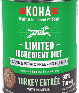 KOHA Limited Ingredient Diet Turkey Entrée for Dogs - Grain Free Wet Dog Food with No Fillers - Sensitive Stomach Canned Dog Food - 13 oz Pack of 12