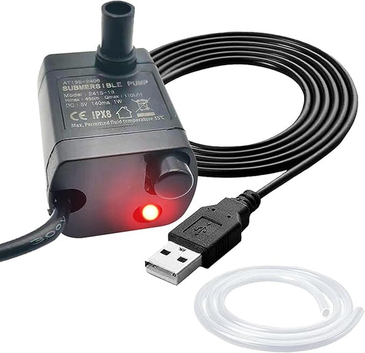USB Mini Submersible Pump,1M Tube,DC 5V,0.7W Super Quiet Electric Brushless Bench Pump,Pet Fountain,Small Hydroponic System (Black)