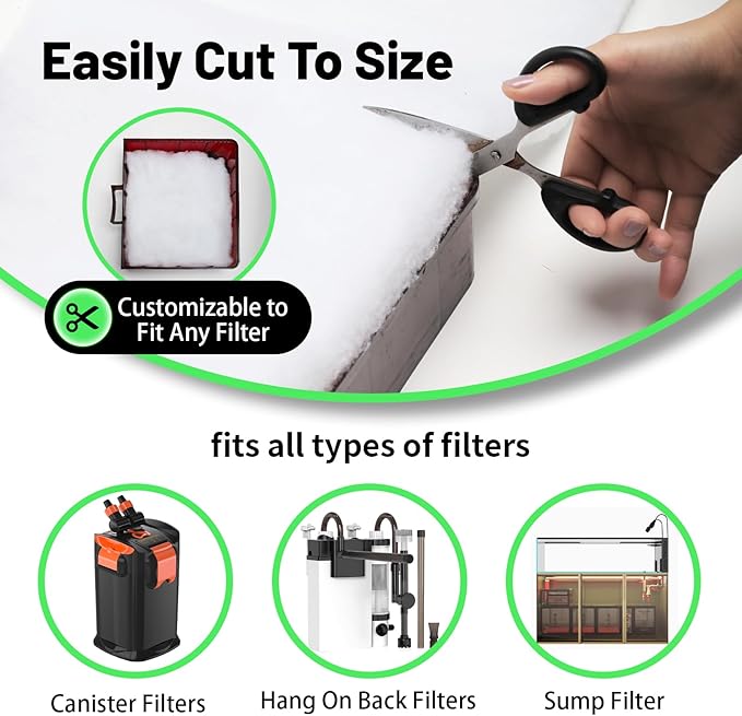 hygger 3/4'' Thick Aquarium Filter Floss 12"x 68" Poly Fiber Fish Tank Filter Media Water Polishing Filter Pad for Sump Canister Hang On Back Filter Cut to Size