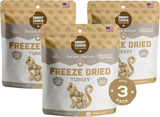 Smart Cookie Turkey Freeze Dried Cat Treats – Single Ingredient, High-Protein Snacks for Picky Cats – 100% Lean Turkey, No Fillers or Additives, Made in The USA – 1oz (3 Pack)