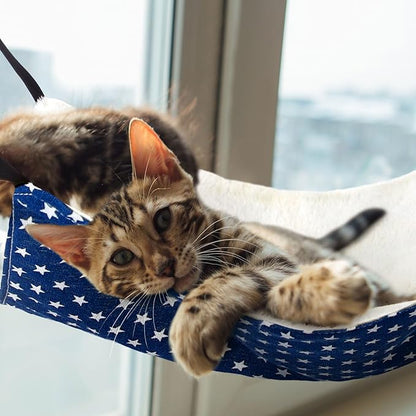 2 Pieces Reversible Cat Hanging Hammock Soft Breathable Pet Cage Hammock with Adjustable Straps and Metal Hooks Double Sided Hanging Bed for Small Dogs Rabbits(Pentagram,L)