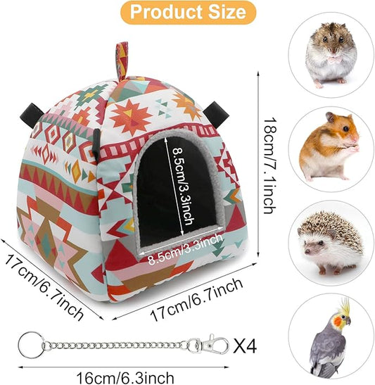 Hamster Tent Bed Winter Warm Hammock Sleeping Bed for Gerbil Rat Sugar Glider Squirrel Hedgehog Small Birds (M, Pink Ethnic)