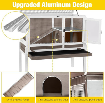 Aivituvin Wooden Guinea Pig Cages Indoor with Removable Stand, Anti Chewing Rabbit Hutch with Ramp and Wire Mesh, 2 Story Small Animals House Habitat with Pull Out Tray (Brown)