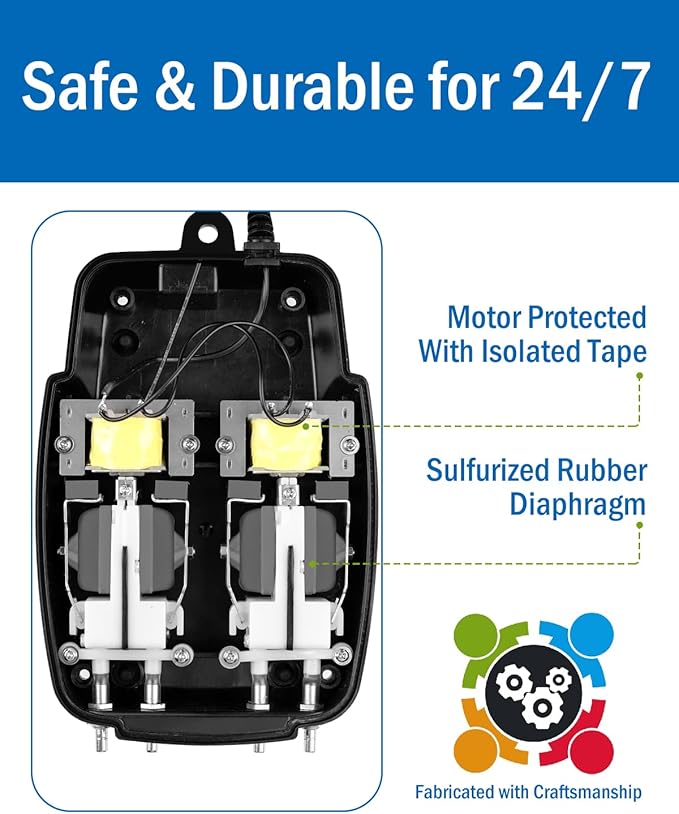 AquaMiracle All-in-One Koi Pond Aerator for Outdoor Ponds up to 2000 Gallons, Pond Air Pump Pond Aeration System with 4-Outlet Airline Tubing Air Stones Check Valves