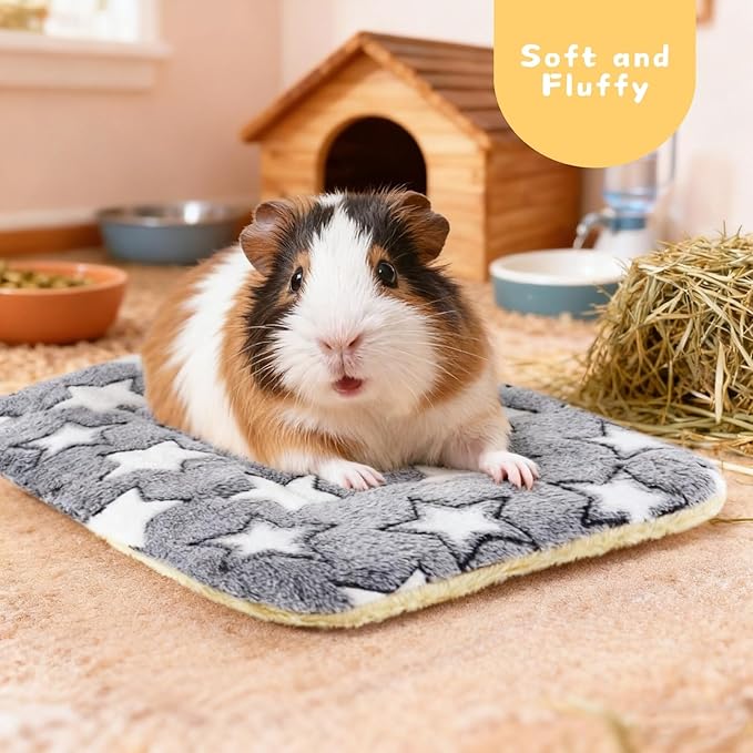 4-Pack Guinea Pig Bed, Washable Bunny Mat, Fleece Rabbit Bedding, Soft Flannel Small Animal Cage Liner, Blanket for Hamster Ferret - 14"x10"