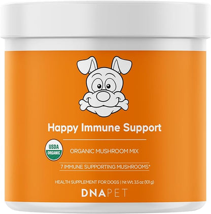 Happy Immunity USDA Certified Organic Mushroom Complex for Dogs, Organic Cordyceps Shiitake Reishi, Vegan Mushroom Blend Powder Canine Supplement, Advanced Mushroom Mix, Non-GMO, 3.5 oz