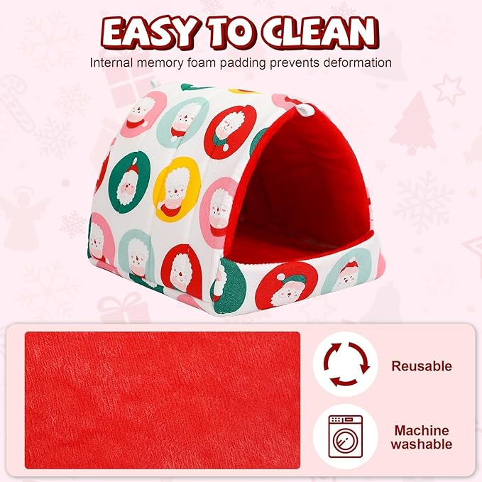 UPINS 2 Pack Christmas Guinea Pig Bed, Guinea Pig Hideout Washable Small Animal House Cage Accessories for Chinchillas Hamsters Hedgehogs Ferrets Bearded Dragons and Rats