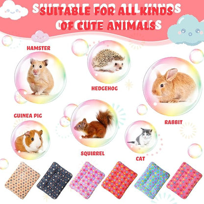 Yulejo 6 Pieces Guinea Pig Bed Mats with Cleaning Dustpan Brush Washable Plush Cage Lines Soft Fleece Sleeping Bedding Pads for Hamster Bunny Chinchilla Squirrel Small Animals (Cool Color, Star)