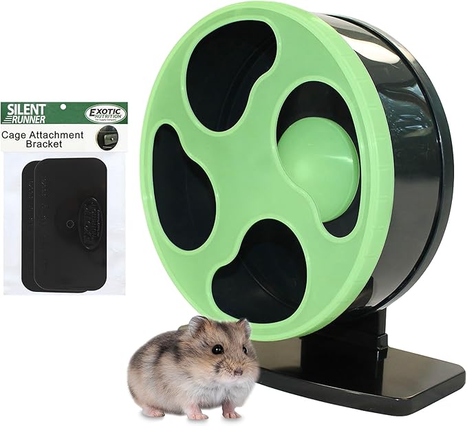 Silent Runner- 9" Regular - Exercise Wheel + Stand + Cage Attachment (Glow in The Dark)