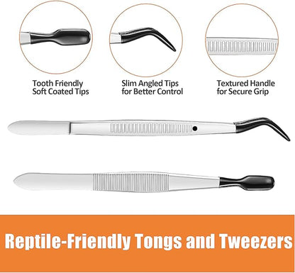 2Pcs 6 Inch Reptile Feeding Tongs with Soft Tips, Bearded Dragon Tank Accessories, Food Tweezer for Leopard Gecko, Crested Gecko, Jumping Spider, Frog, Snake, Chameleon and Red-eared Slider